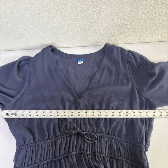 Old Navy Waist Defined Smocked Tie Front Maxi Dress Size Tall XL Navy Chiffon - Picture 9 of 14